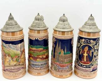 (4) German City Landmark Beer Steins – Handmade