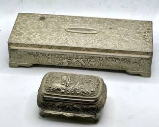 Vintage Metal Jewelry Boxes with Ornate Embossed Designs