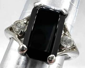Vintage Avon Sterling Silver Black Onyx Cubic Zirconia Ring