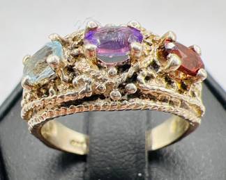 Sterling Silver Ring with Three Sparkling Gemstones