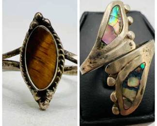 (2) Rings ft. Abalone & Tiger Eye — Size 6.5