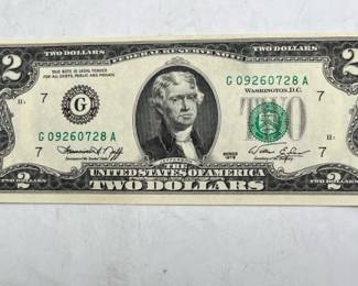 (1) 1976 Crisp Two Dollar Bill found in envelope labeled “First Issue”