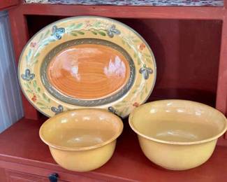 (3) Piece Pier 1 “Toscana Gold” Hand-Painted Earthenware – Made in Italy