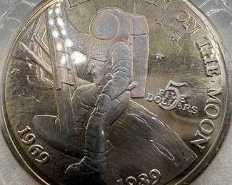 1989 Marshall Islands $5 Commemorative Coin 20th Anniversary Apollo Moon Landing 1969