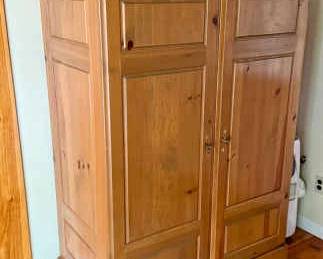 Large Pine Armoire with Interior Storage Drawers