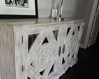 *Antiqued white credenza