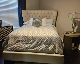 *Cream upholstered queen bed 
  and frame