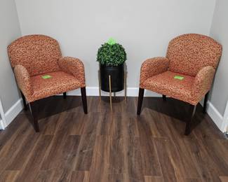 *2 Burnt orange accent chairs 
*Decorative greenery planters