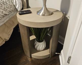 *Modern oak side table
*Silver lamp
*Decorative plant