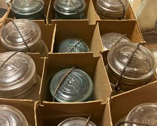 Vintage canning jars with glass lids