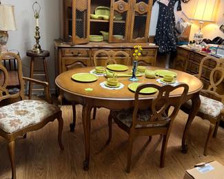 French Provincial table, chairs, china cabinet, buffet