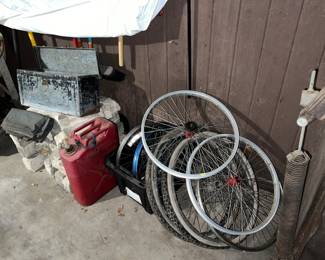 Bicycle tire rims, vintage tool box