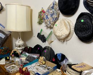 Vintage hats, costume jewelry, vintage gloves