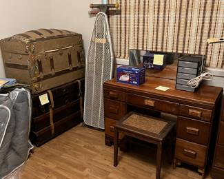 Trunk, ironing boards, iron, mattress topper