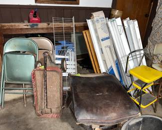 Light fixtures, kitchen chair/stool, wagon