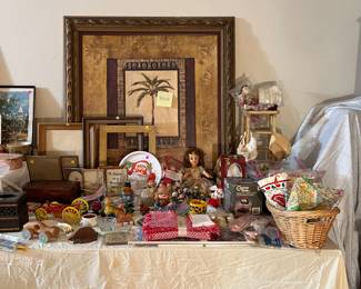 Vintage dolls, Christmas items, frames, vintage misc. items