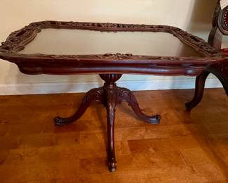 1940s-50s mahogany Chippendale glass-top table