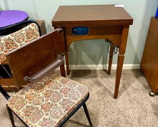 Vintage sewing table and gorgeous retro vinyl and metal chair