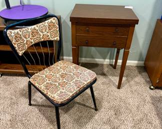 Vintage sewing table and gorgeous retro vinyl and metal chair