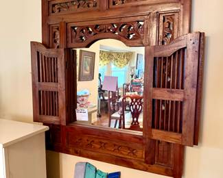 Teak wood Balinese decorative wall mirror