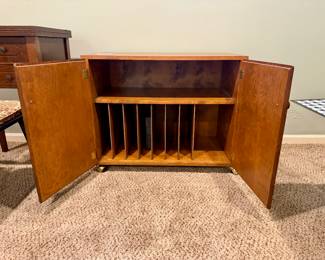 Vintage mid-century teak wood record cabinet