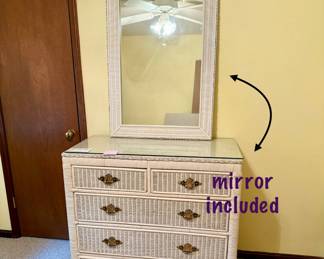 Vintage wicker dresser with mirror
