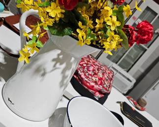 ENAMEL PITCHER AND BOWL