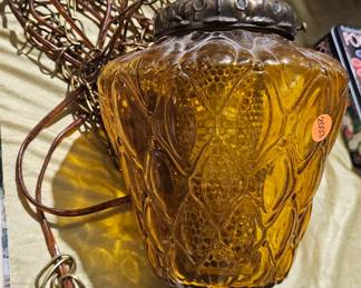 VINTAGE AMBER GLASS MCM SWAG LAMP