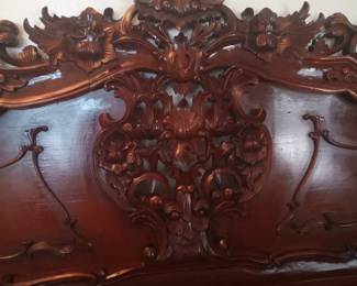 Mid Century French King Size Head and Footboard with wood Side Rails