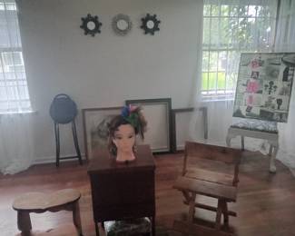 Mannequin Doll Head and Vintage Wooden Storage Box