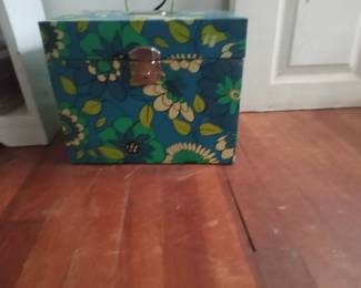 Vintage 60s 70s Mod Blue Green Floral Metal Box