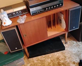 Mid century teak stereo record cabinet