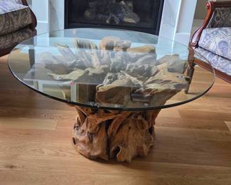 Driftwood Glass Top Table