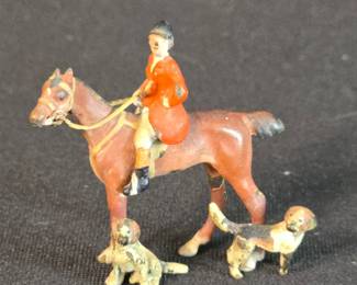 Cold Painted Bronze Fox Hunt Figurine