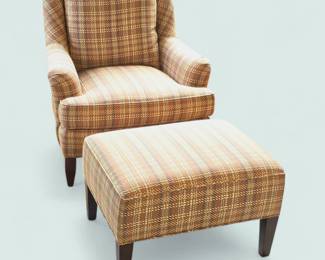Sherrill Furniture Loose Pillow Back Plaid Pattern Lounge Chair Qty (2) and Ottoman