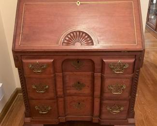 Antique block front inlaid fall front secretary