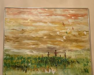 “Children Flying Kites”. 40 x 50 acrylic on canvas.