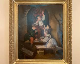“Children Blowing Bubbles “ 19th century oil on canvas