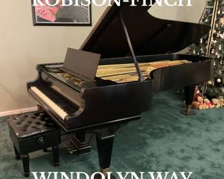 Mason & Hamlin 9 foot concert grand piano. Hand rubbed black satin with an adjustable artist bench. All parts original. Good condition. Built in 1969.