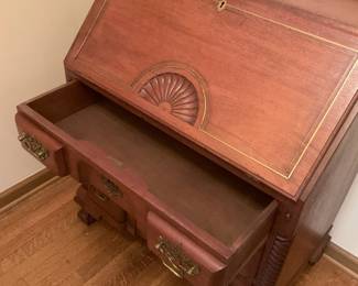 Antique block front inlaid fall front secretary