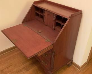 Antique block front inlaid fall front secretary
