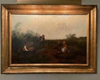 Oil on canvas unsigned “ Around Picnic Fire”