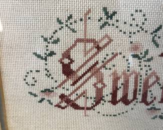 Beautiful Cross Stitch Sampler. Enjoy this beautiful framed piece, hand cross stitched with love with “Home Sweet Home”. Excellent condition.
Note photos for details and condition. Measurements taken under field conditions are approximate within 1/2". Feel free to reach out with any questions.
Items are heavy and we do not assist with loading. Be sure to bring adequate help and a large enough vehicle for large items. If you need assistance, call Denny for an estimate for delivery. (720) 393-0204.