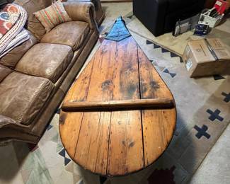 Unique handcrafted table made from a giant bellow. The Bellow, while fragile, still works! Beautiful Condition. Overall length is 82", 39" wide at widest point, 20" tall.
This item is heavy, winner must bring adequate help and a large enough vehicle for transport.
Note photos for details and condition. Measurements taken under field conditions are approximate within 1/2". Feel free to reach out with any questions.
Items are heavy and we do not assist with loading. Be sure to bring adequate help and a large enough vehicle for large items. If you need assistance, call Denny for an estimate for delivery. (720) 393-0204.