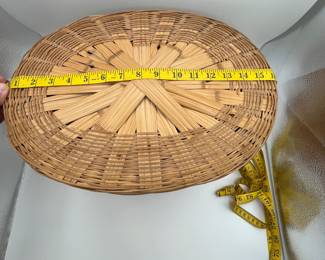 This is a super cool vintage basket with lid, in good condition for an item that has been used in a well tended home. Perfect for storage of larger items you wish to keep out of sight.
Note photos for details and condition. Measurements taken under field conditions are approximate within 1/2". Feel free to reach out with any questions.