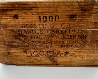 Antique wooden blasting box, marked 1900, with compartments. Original wood, care instructions printed on the side. Measures approximately 12 inches long, 6 inches wide, and 6 inches tall.
Note photos for details and condition. Measurements taken under field conditions are approximate within 1/2". Feel free to reach out with any questions.
Items are heavy and we do not assist with loading. Be sure to bring adequate help and a large enough vehicle for large items. If you need assistance, call Denny for an estimate for delivery. (720) 393-0204.