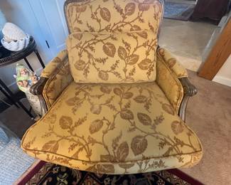 Custom Upholstered Bergere Armchair. This charming bergere armchair features a gold damask upholstery, with elegant wooden legs and armrests, perfect for adding a vintage touch to your living space.
Note photos for details and condition. Measurements taken under field conditions are approximate within 1/2". Feel free to reach out with any questions.
Items are heavy and we do not assist with loading. Be sure to bring adequate help and a large enough vehicle for large items. If you need assistance, call Denny for an estimate for delivery. (720) 393-0204.