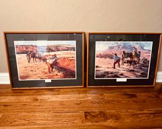 Artist Russell Houston Prints - Set
Two framed art prints titled 'Chip Shot' and 'Lining Up the Big One' by renowned artist Russell Houston, depicting cowboys out hitting golf balls out in the wild. The prints are signed by the artist, not numbered. Overall Measurement is 24" tall x 31 1/2" wide. Double matted and professionally framed.
Note photos for details and condition. Measurements taken under field conditions are approximate within 1/2". Feel free to reach out with any questions.
Items are heavy and we do not assist with loading. Be sure to bring adequate help and a large enough vehicle for large items. If you need assistance, call Denny for an estimate for delivery. (720) 393-0204.