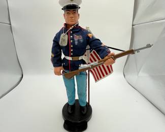 Vintage GI Joe Marine Corps Collectible. This is a true collectible in good condition. It is a GI Joe in Marine Corps Dress Uniform. Perfect for your own collection or as a gift.
Note photos for details and condition. Measurements taken under field conditions are approximate within 1/2". Feel free to reach out with any questions.