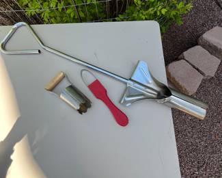 Garden Tools, Bulb Planters and Lawn Weeder
This collection includes two bulb planters and a weed puller for the lawn. One of the bulb planters is what we call a "back saver" to plant bulbs standing up!
Note photos for details and condition. Measurements taken under field conditions are approximate within 1/2". Feel free to reach out with any questions.
Items are heavy and we do not assist with loading. Be sure to bring adequate help and a large enough vehicle for large items. If you need assistance, call Denny for an estimate for delivery. (720) 393-0204.
